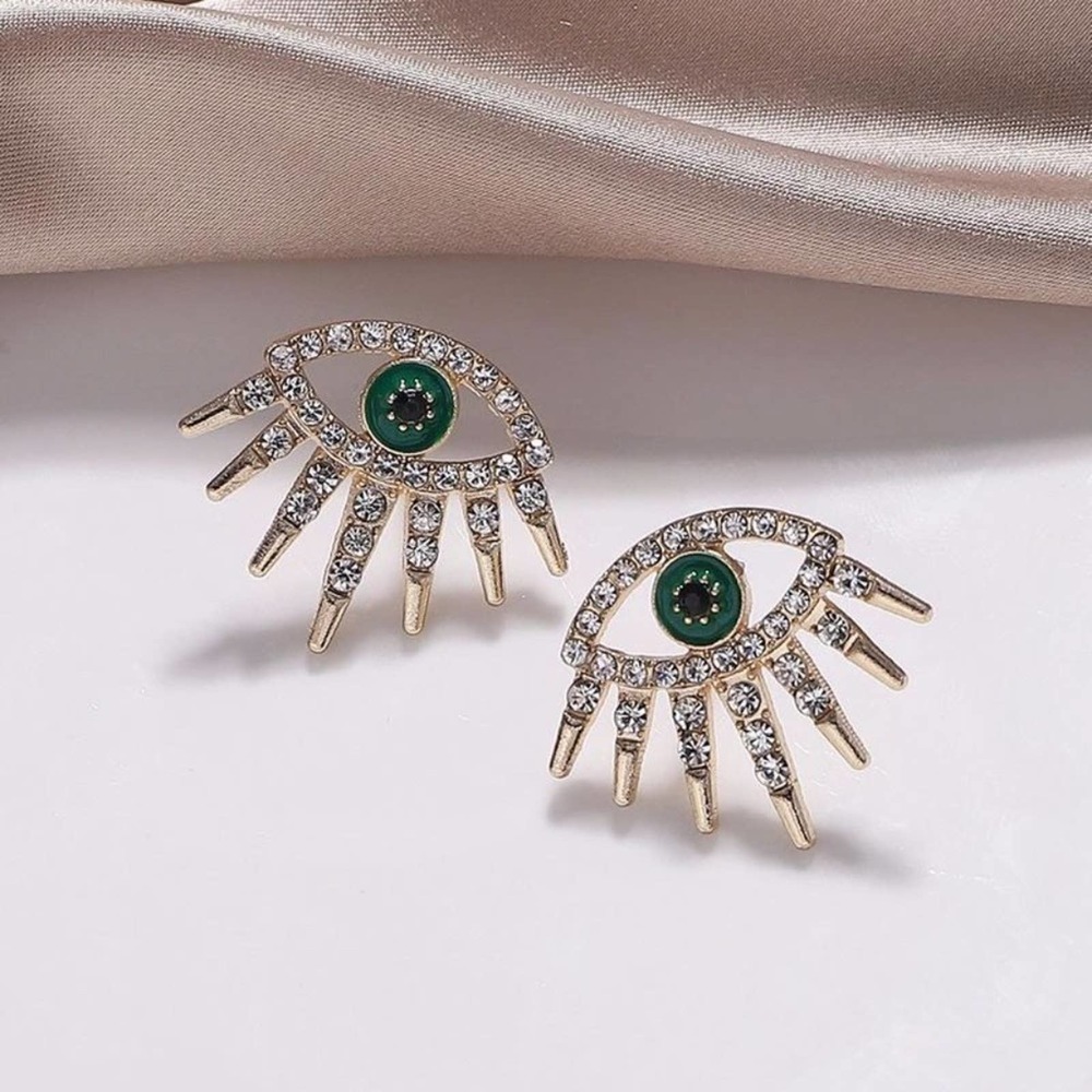 Boho Eye Earrings Green Lashes Festival Trendy - Picture 6 of 6